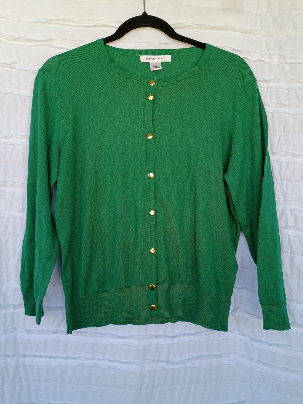 August Silk Green Crewneck Button-Front Cardigan Size L
